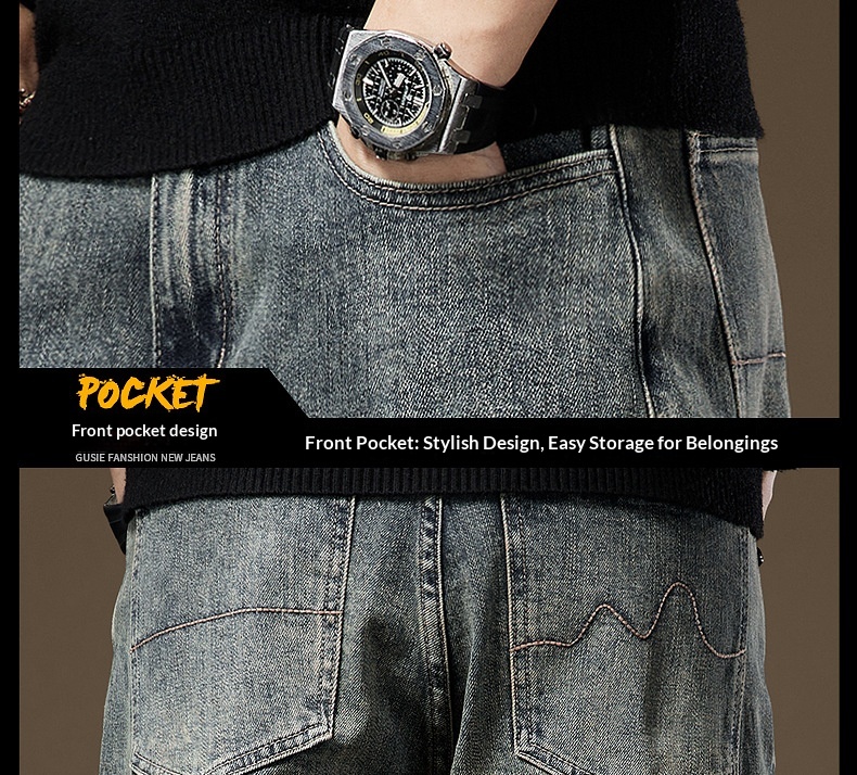 Herr vintage stentvättade jeans med fleecefoder rak passform_voghion.com