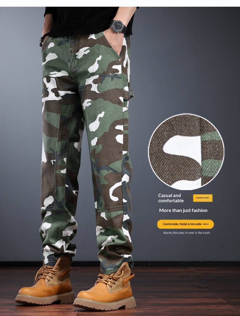 Trendy Camouflage Cargo Pants For Men Straight Leg Work Trousers_voghion.com