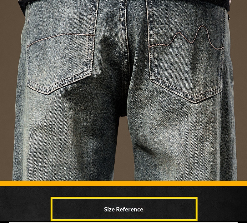 Herr vintage stentvättade jeans med fleecefoder rak passform_voghion.com