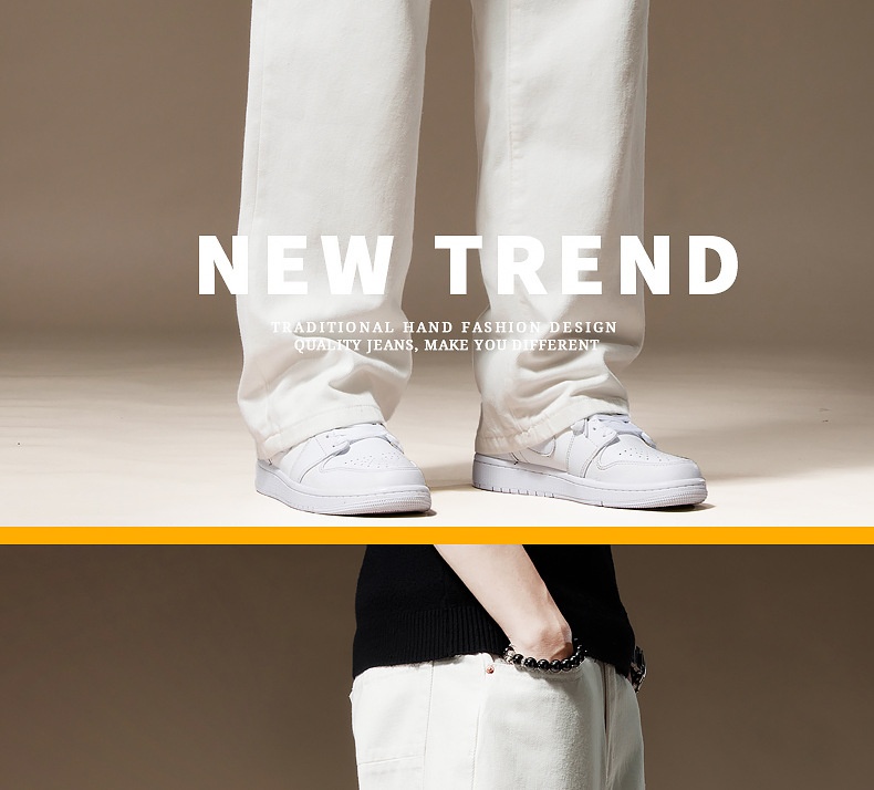 Jeans uomo bianchi a gamba larga taglio dritto in cotone casual_voghion.com