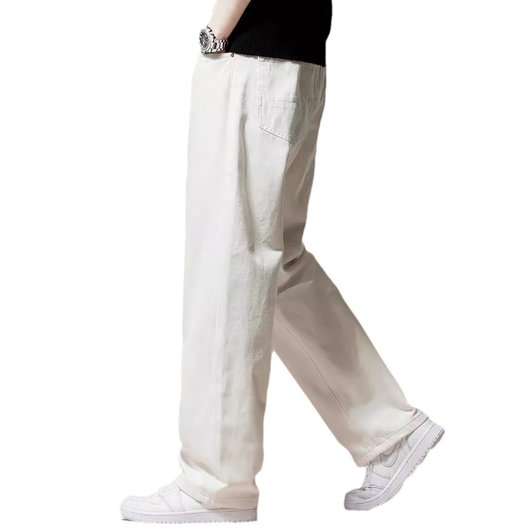 Jeans da uomo in puro cotone bianco, a gamba larga e taglio dritto, nuova collezione autunnale, pantaloni casual semplici e versatili di Clanfit._voghion.com
