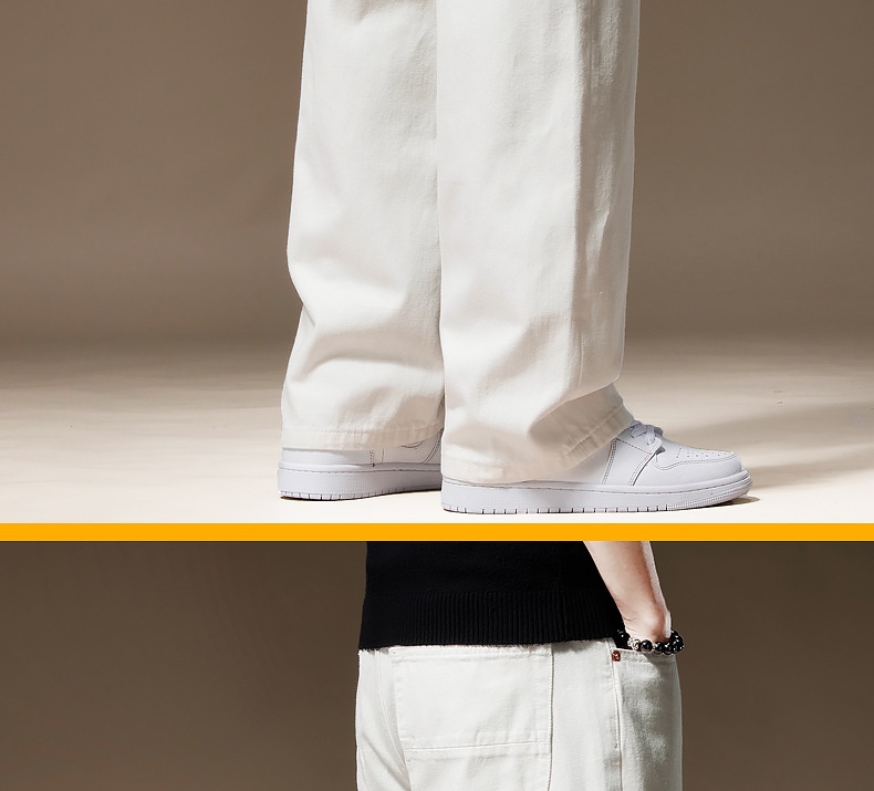Jeans uomo bianchi a gamba larga taglio dritto in cotone casual_voghion.com
