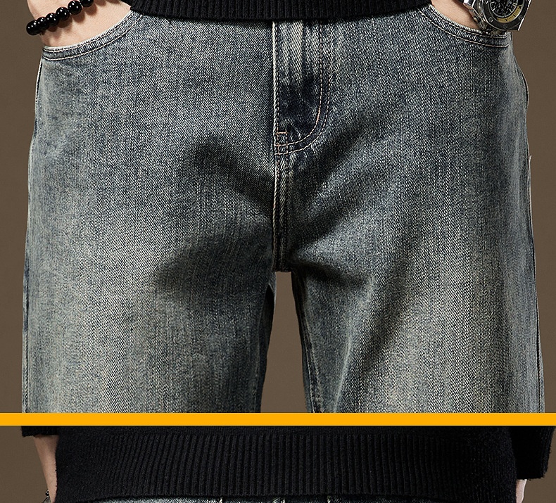 Herr vintage stentvättade jeans med fleecefoder rak passform_voghion.com