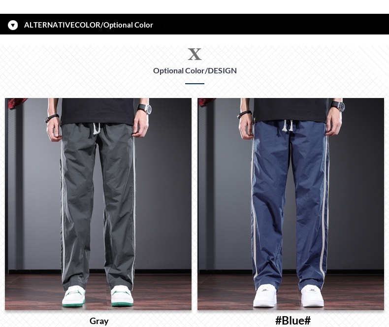 Men's Casual Pants Striped Drawstring Straight Trousers Grey_voghion.com