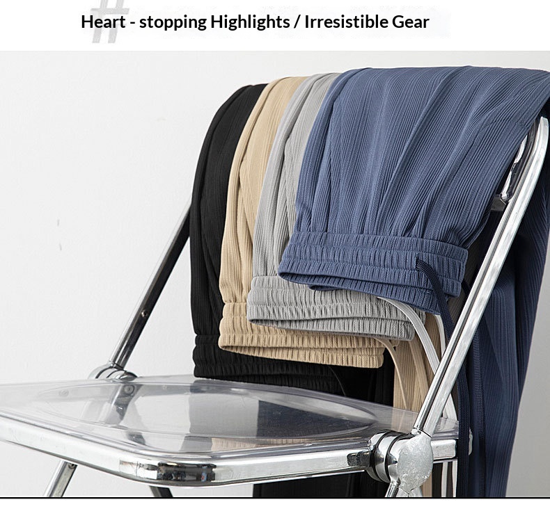 Herren Eisseide Freizeithose, Leichte Gestreifte Stoffhose Weit_voghion.com