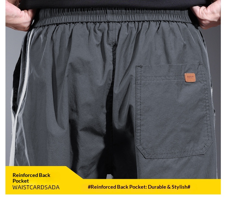 Men's Casual Pants Striped Drawstring Straight Trousers Grey_voghion.com