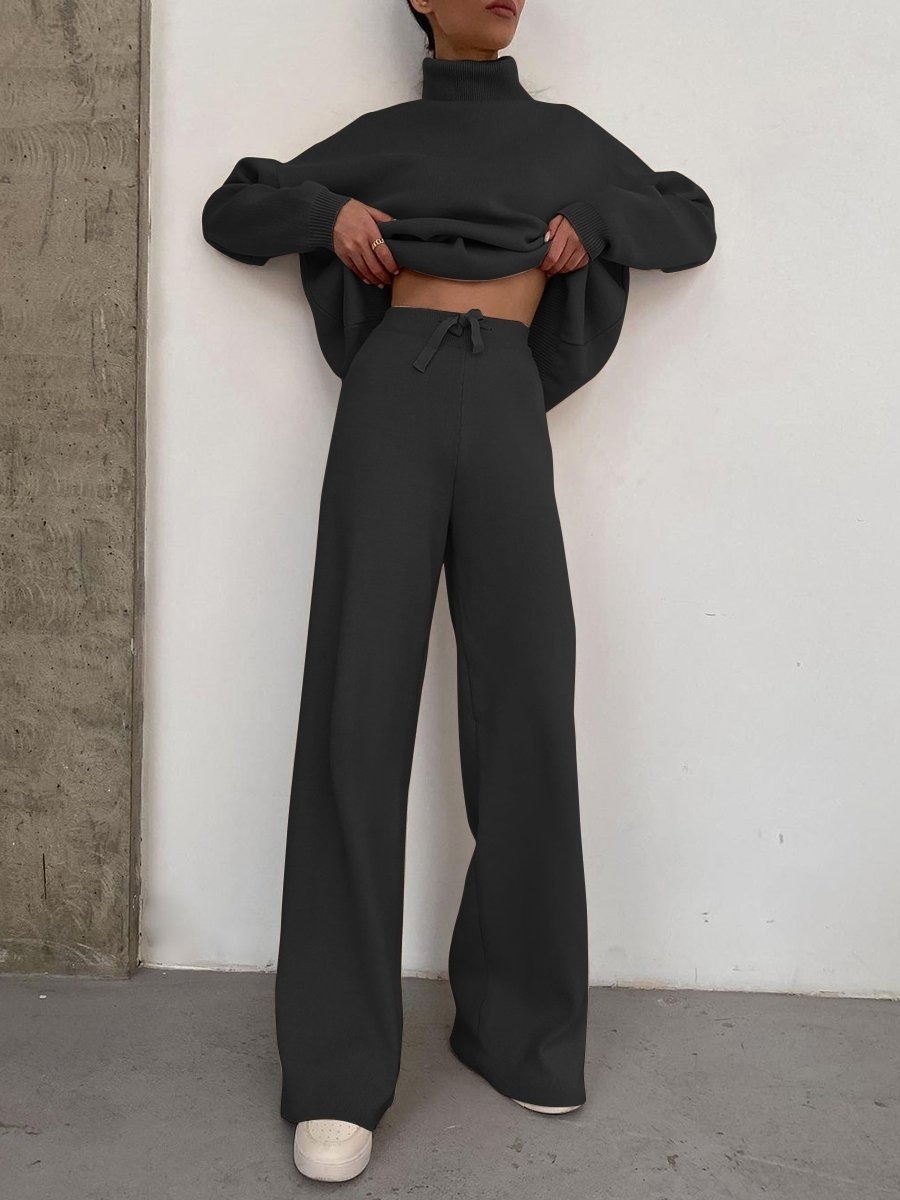 Damen Strick Sport Set Europäischer Stil Modisches Freizeitset_voghion.com