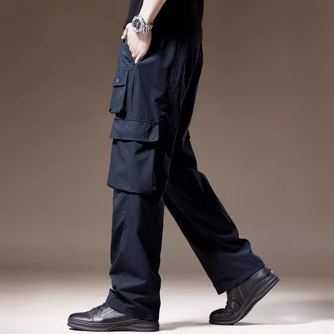 Amerikanische Retro-Freizeithose mit vielen Taschen für Herren, Herbst und Winter, locker geschnitten, gerader Schnitt, weites Bein, Fallschirmspringer-Cargohose._voghion.com