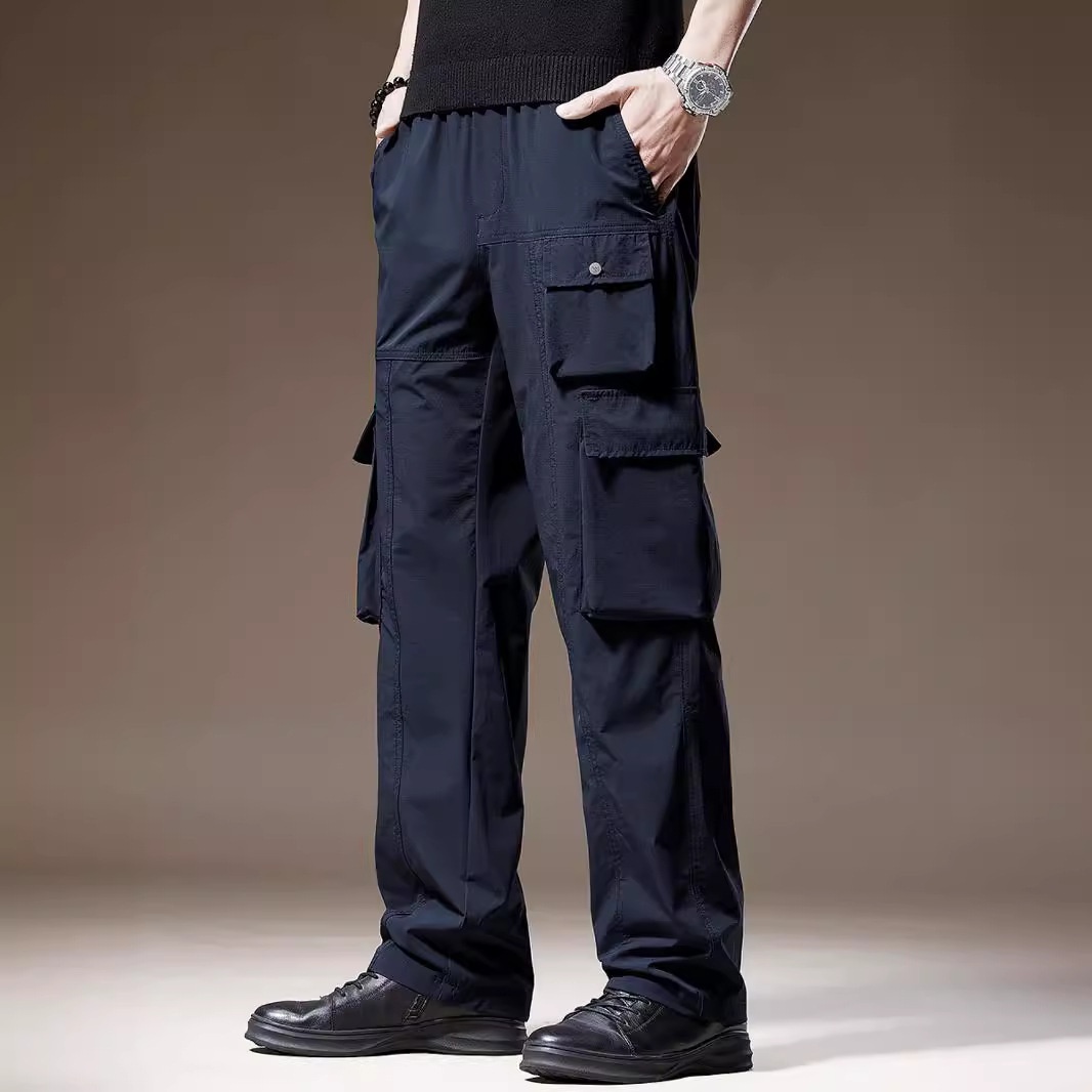 Amerikanische Retro-Freizeithose mit vielen Taschen für Herren, Herbst und Winter, locker geschnitten, gerader Schnitt, weites Bein, Fallschirmspringer-Cargohose._voghion.com