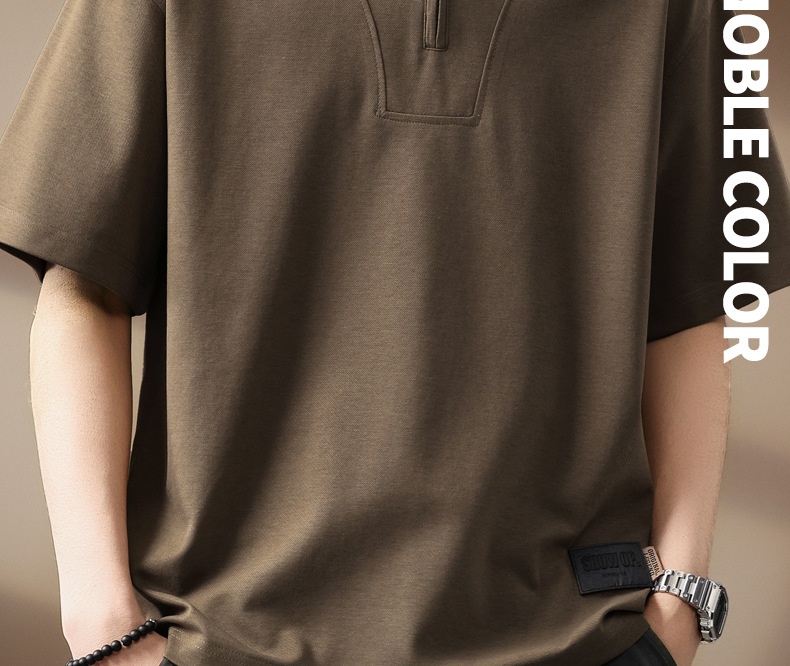 Polo homme en lyocell fermeture éclair coupe ample tendance été_voghion.com