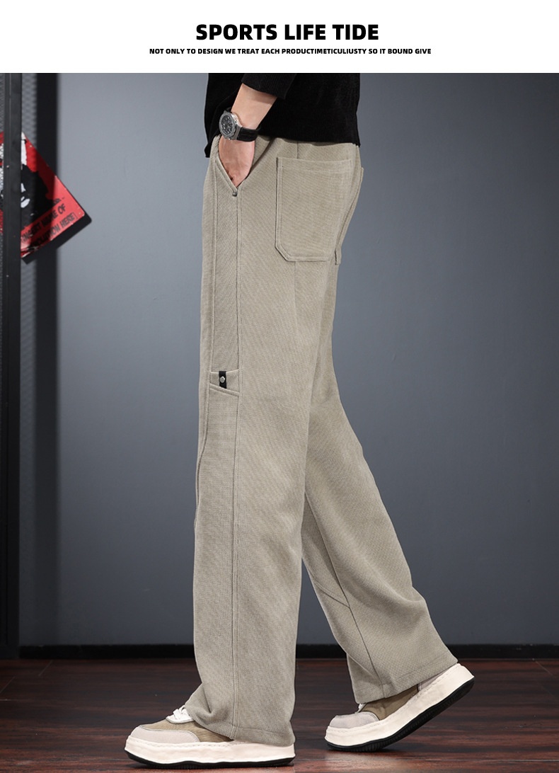Casual herenbroek van ribfluweel losse pasvorm elastische band_voghion.com