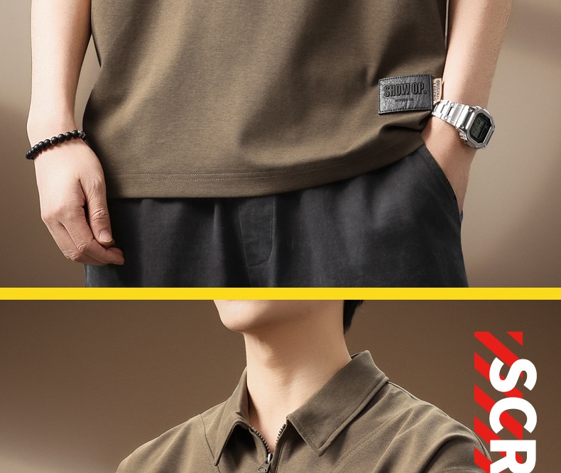Polo homme en lyocell fermeture éclair coupe ample tendance été_voghion.com