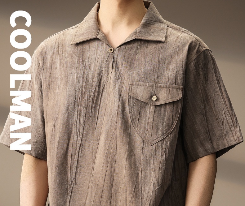 Polo de hombre en algodón y lino transpirable estilo retro_voghion.com