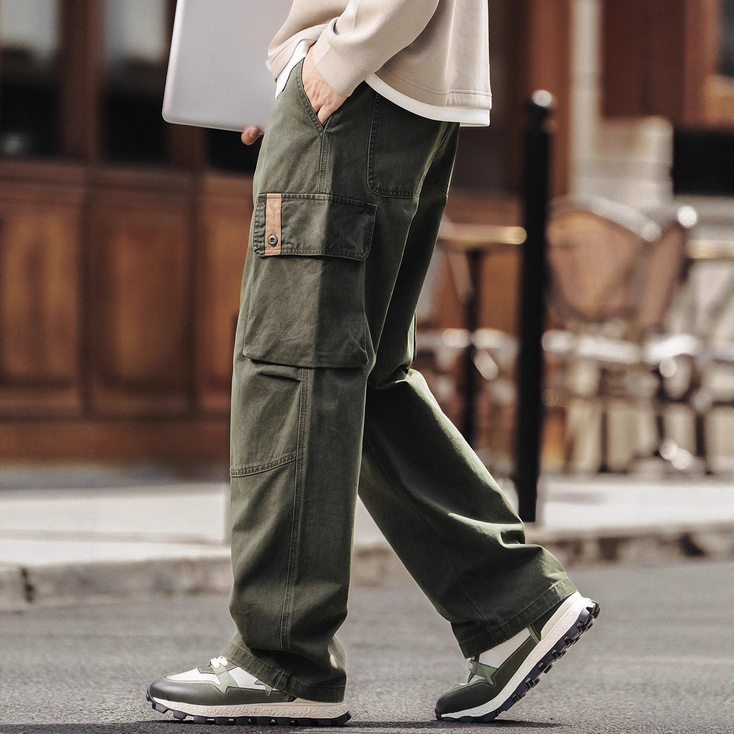 Pantaloni da lavoro da uomo in puro cotone stile retrò americano di alta gamma, nuovo stile autunnale, modello ampio e dritto a gamba larga, casual da uomo_voghion.com