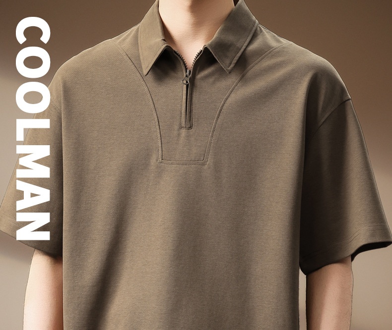 Polo homme en lyocell fermeture éclair coupe ample tendance été_voghion.com