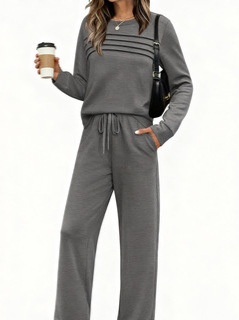 Europäisches und amerikanisches Damen-Herbst-Winter-Freizeit-Set mit langen Ärmeln und Hose_voghion.com