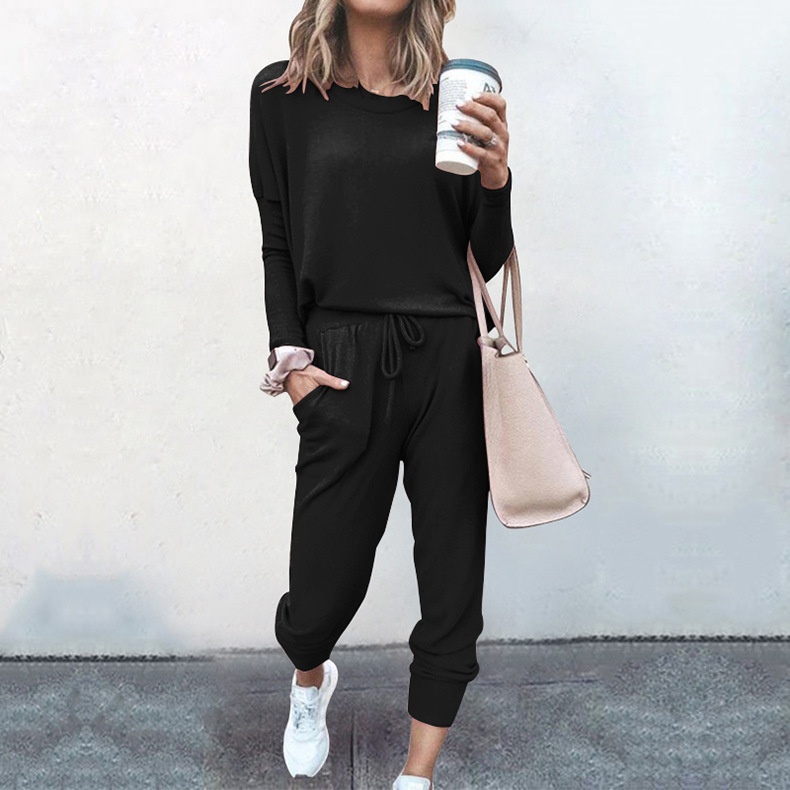 Women's Active Set Long Sleeve Solid Colour Casual Sportswear_voghion.com