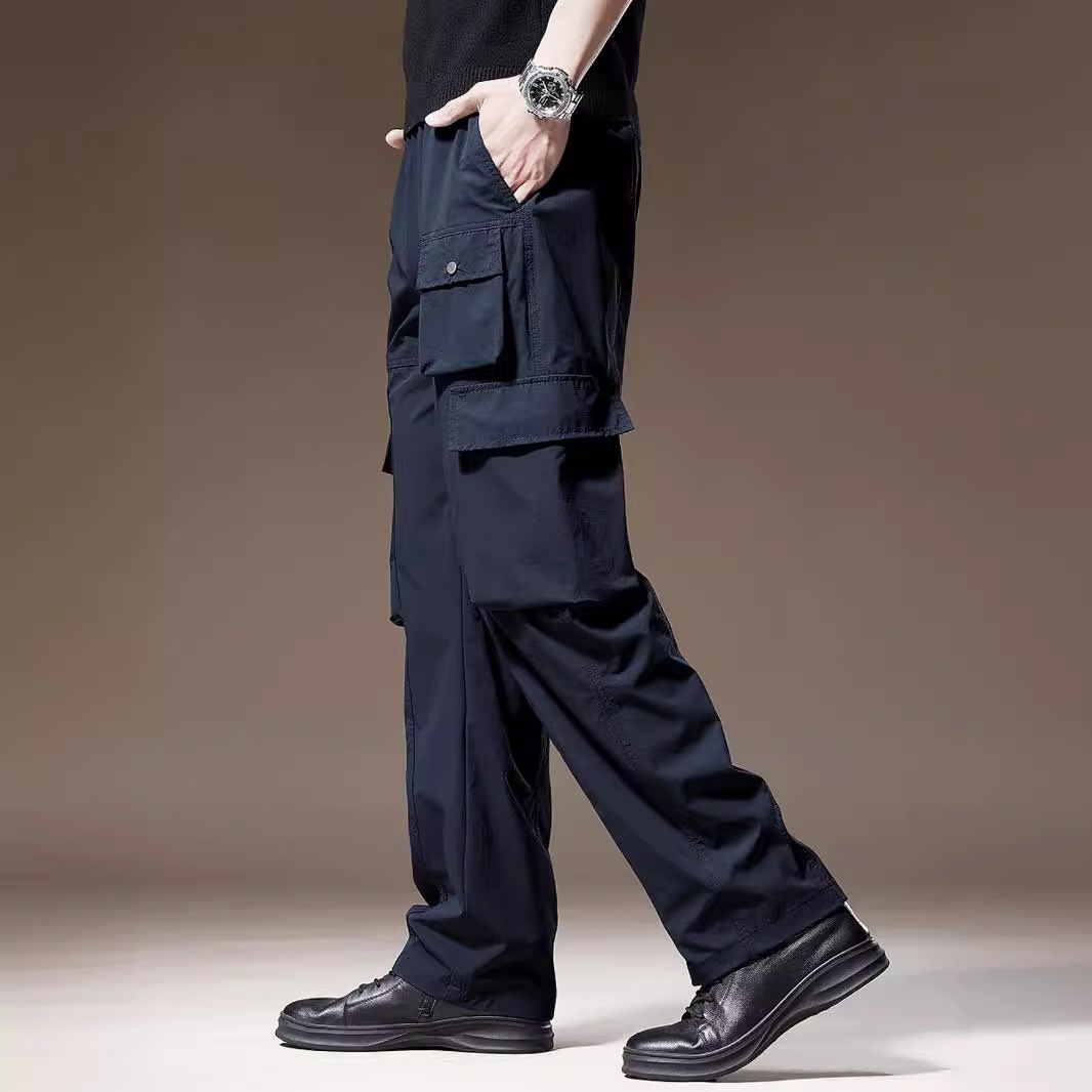 Amerikanische Retro-Freizeithose mit vielen Taschen für Herren, Herbst und Winter, locker geschnitten, gerader Schnitt, weites Bein, Fallschirmspringer-Cargohose._voghion.com