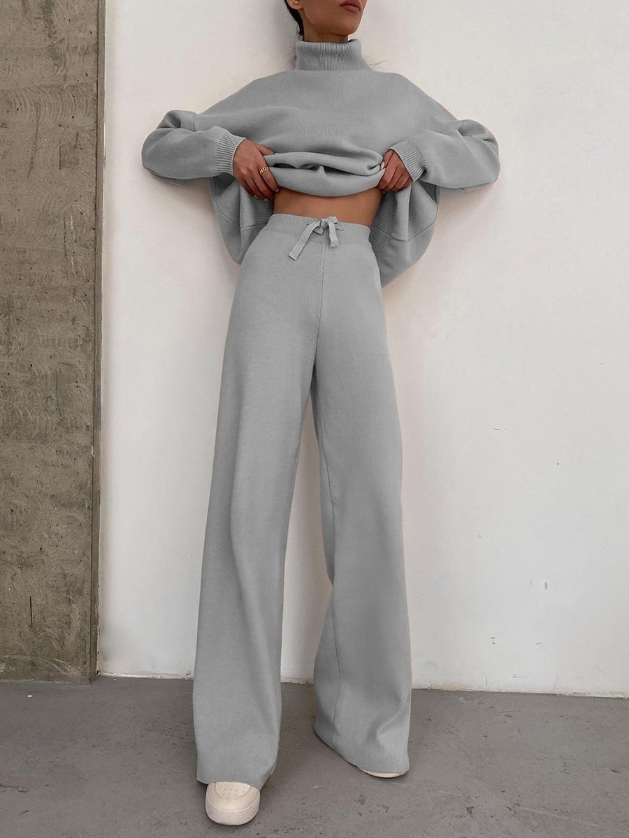 Damen Strick Sport Set Europäischer Stil Modisches Freizeitset_voghion.com