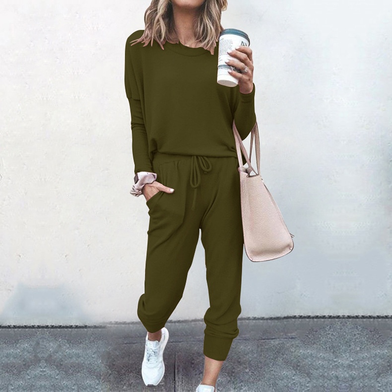 Women's Active Set Long Sleeve Solid Colour Casual Sportswear_voghion.com