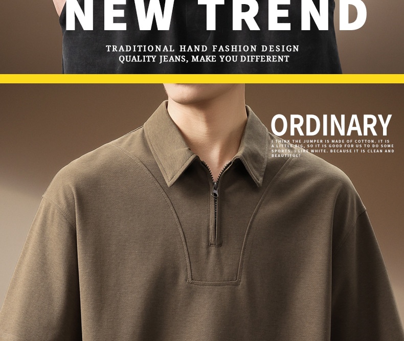 Polo homme en lyocell fermeture éclair coupe ample tendance été_voghion.com