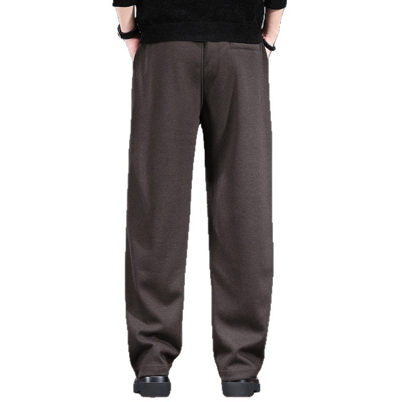 Heavyweight Straight-leg Casual Pants For Men, Autumn Winter, Old Money Style, Drapey Long Fleece-lined And Thickened,_voghion.com