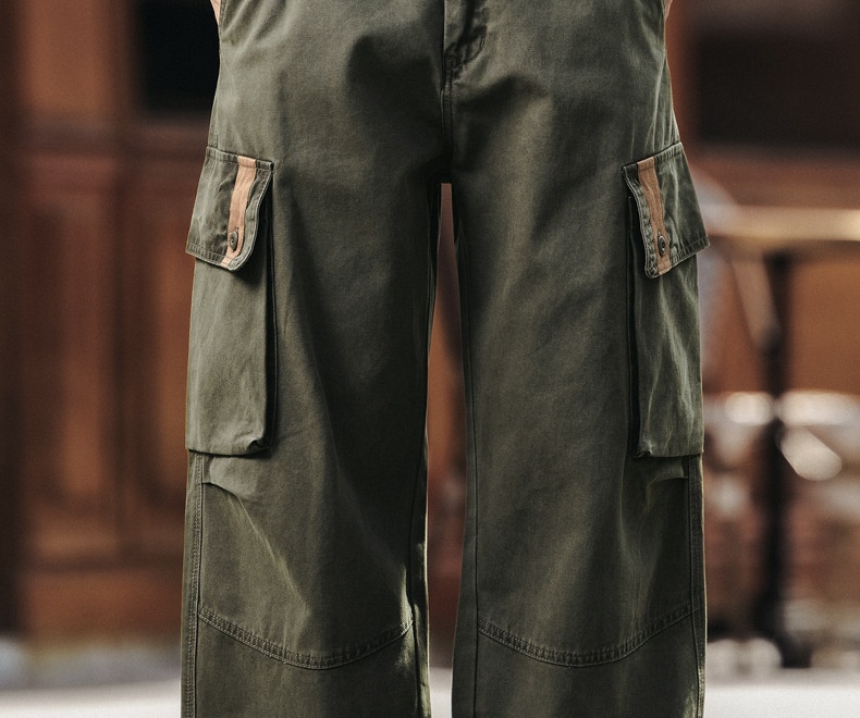 Pantaloni cargo uomo retro ampio dritto gamba larga cotone_voghion.com