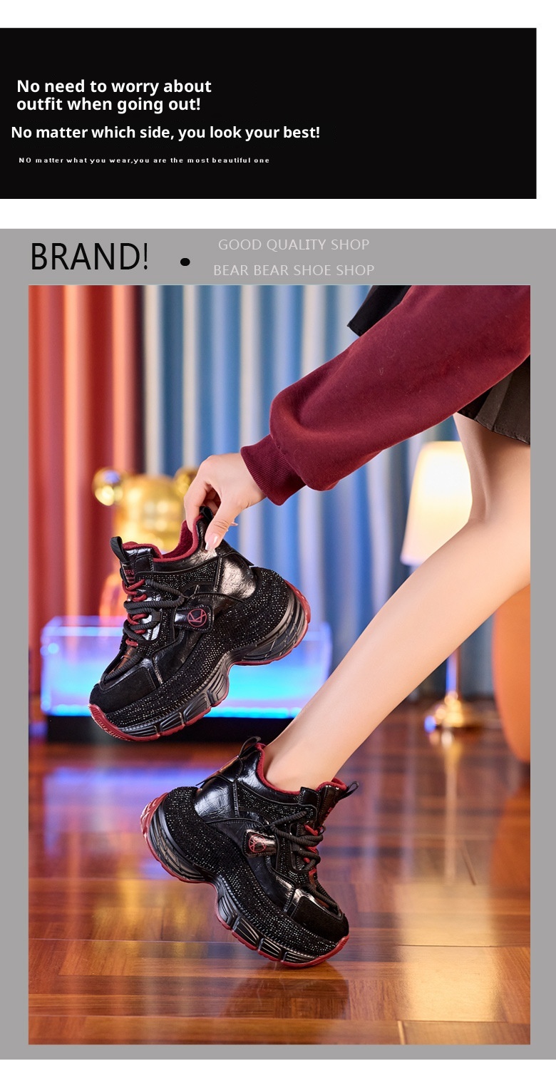 Sneakers dad con strass da donna con suola alta_voghion.com
