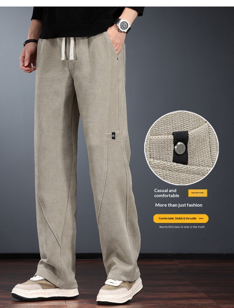 Casual herenbroek van ribfluweel losse pasvorm elastische band_voghion.com