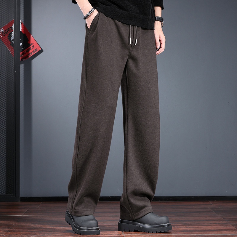 Heavyweight Straight-leg Casual Pants For Men, Autumn Winter, Old Money Style, Drapey Long Fleece-lined And Thickened,_voghion.com
