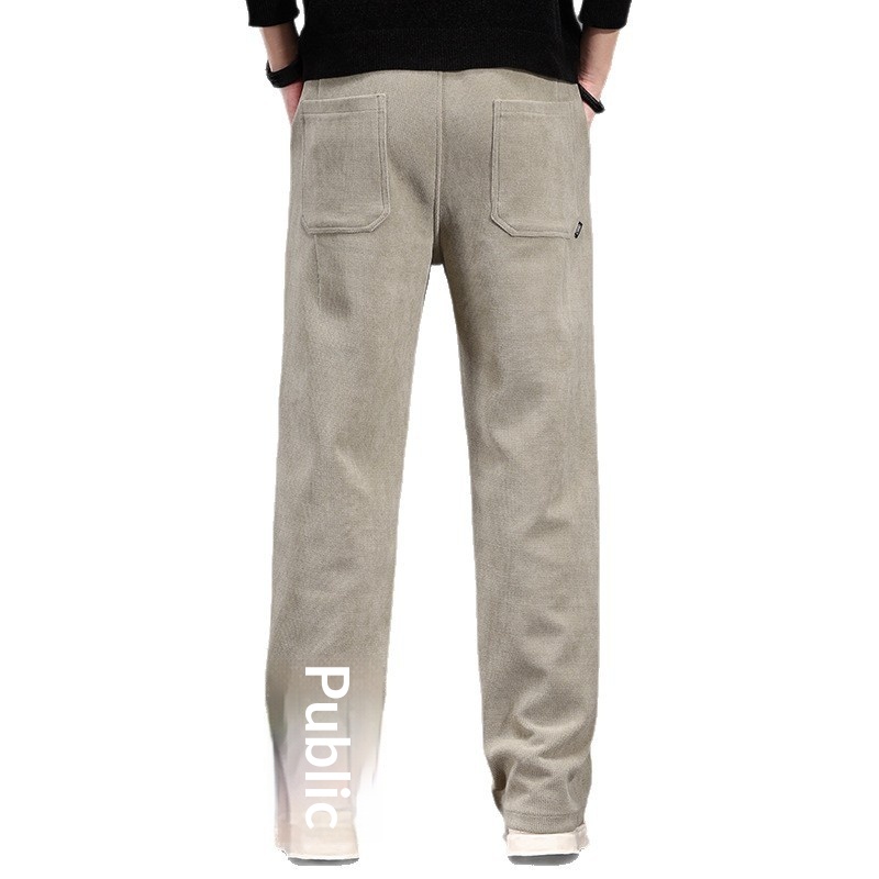 Lichtgekleurde corduroy casual broek voor heren, herfst- en winterstijl, elastische taille, trendy losse rechte pijpen_voghion.com