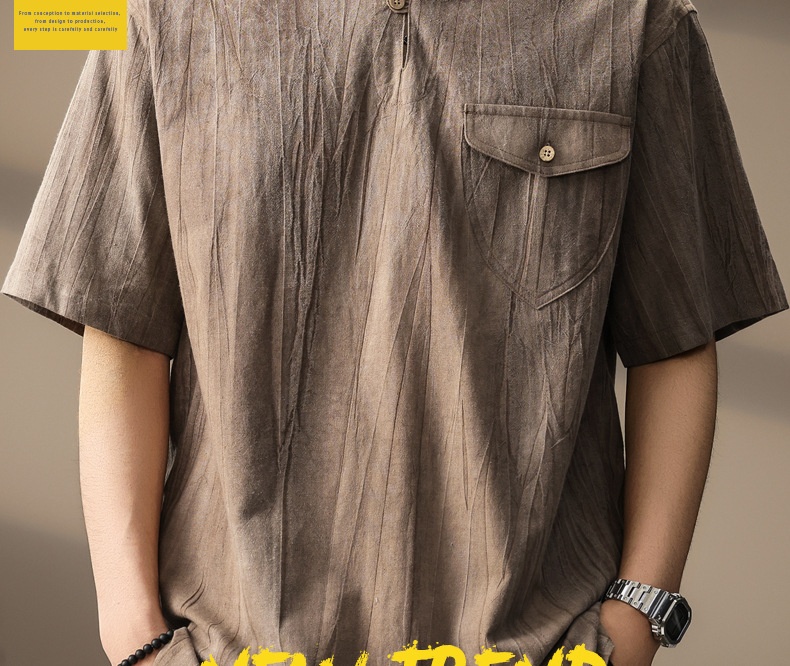 Polo de hombre en algodón y lino transpirable estilo retro_voghion.com