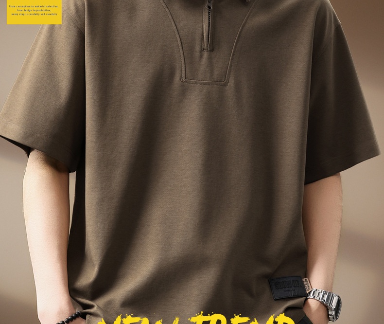 Polo homme en lyocell fermeture éclair coupe ample tendance été_voghion.com