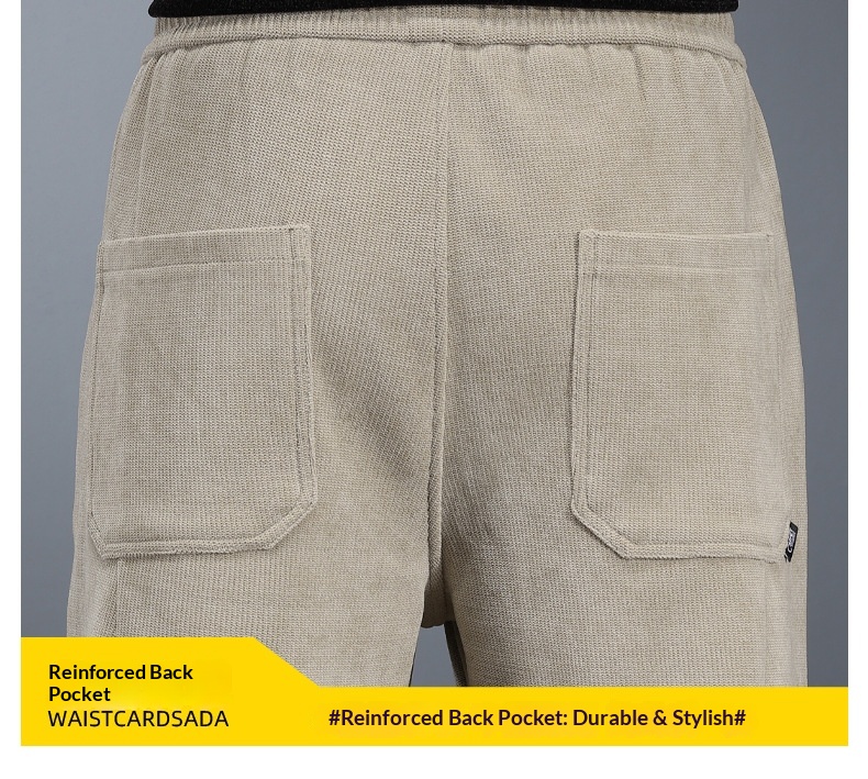 Casual herenbroek van ribfluweel losse pasvorm elastische band_voghion.com