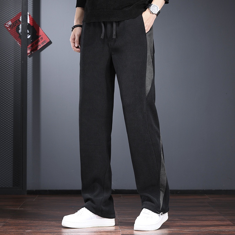 High-end Casual Pants For Men, Autumn And Winter, Fleece-lined, Thickened, Loose Straight-leg Pants, Stylish High-street_voghion.com
