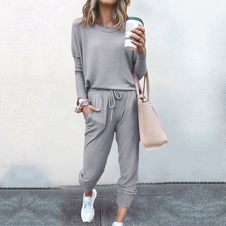 Women's Active Set Long Sleeve Solid Colour Casual Sportswear_voghion.com