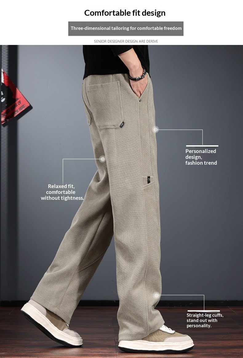 Casual herenbroek van ribfluweel losse pasvorm elastische band_voghion.com