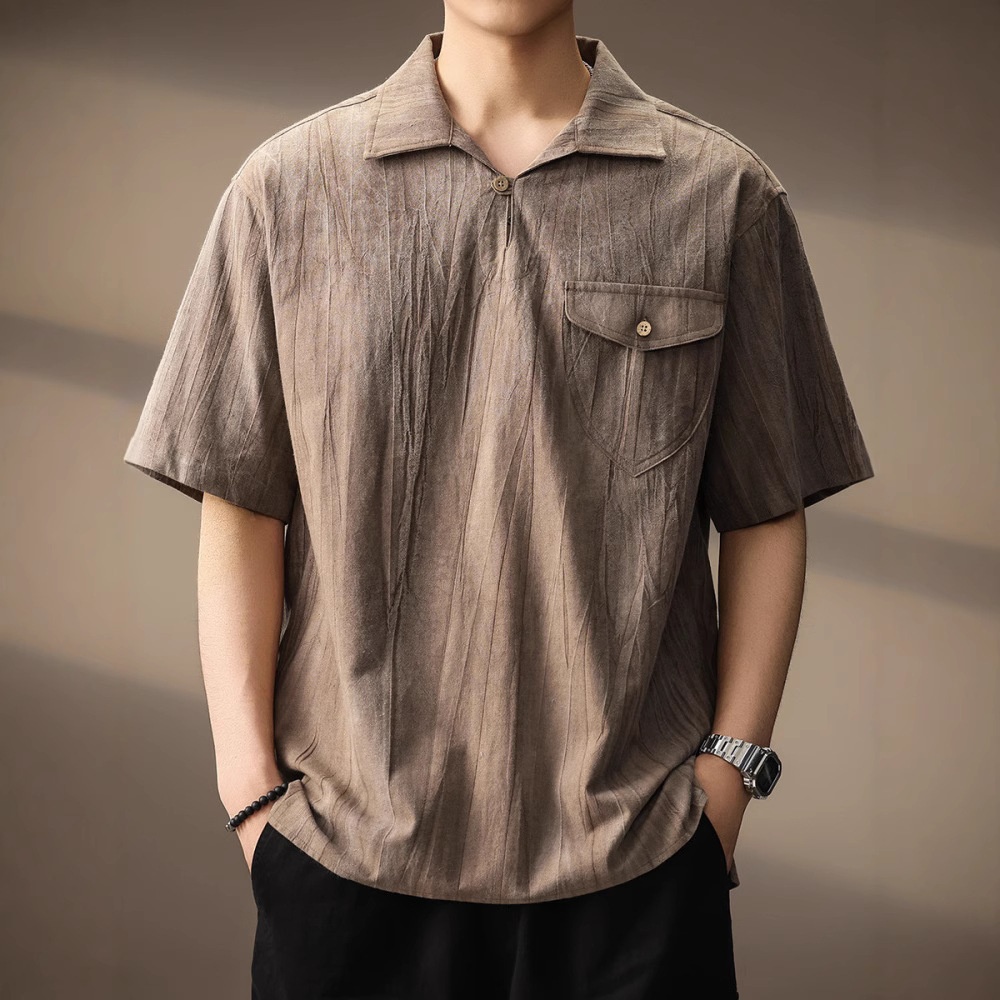 Polo de verano ligero y fresco de algodón y lino transpirable para hombre, diseño de alta gama con dobladillo retro de estilo chino._voghion.com
