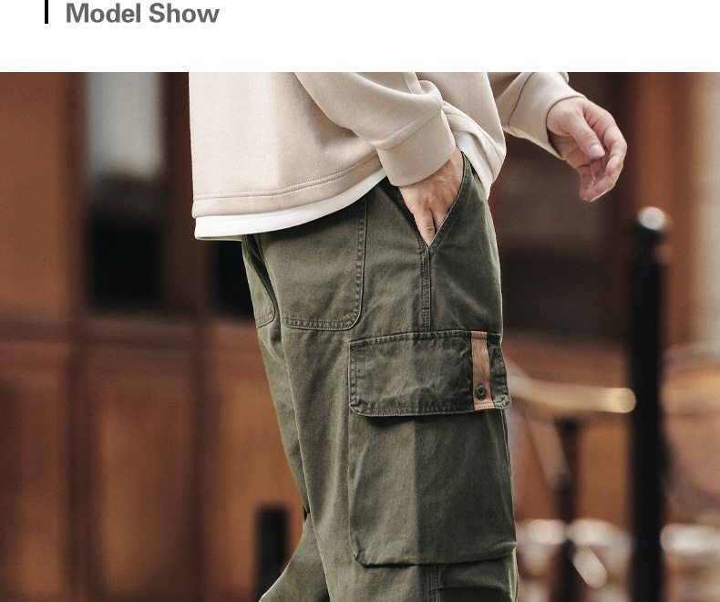 Pantaloni cargo uomo retro ampio dritto gamba larga cotone_voghion.com