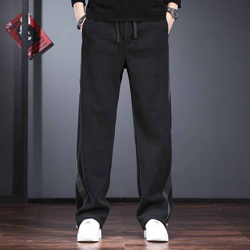 High-end Casual Pants For Men, Autumn And Winter, Fleece-lined, Thickened, Loose Straight-leg Pants, Stylish High-street_voghion.com
