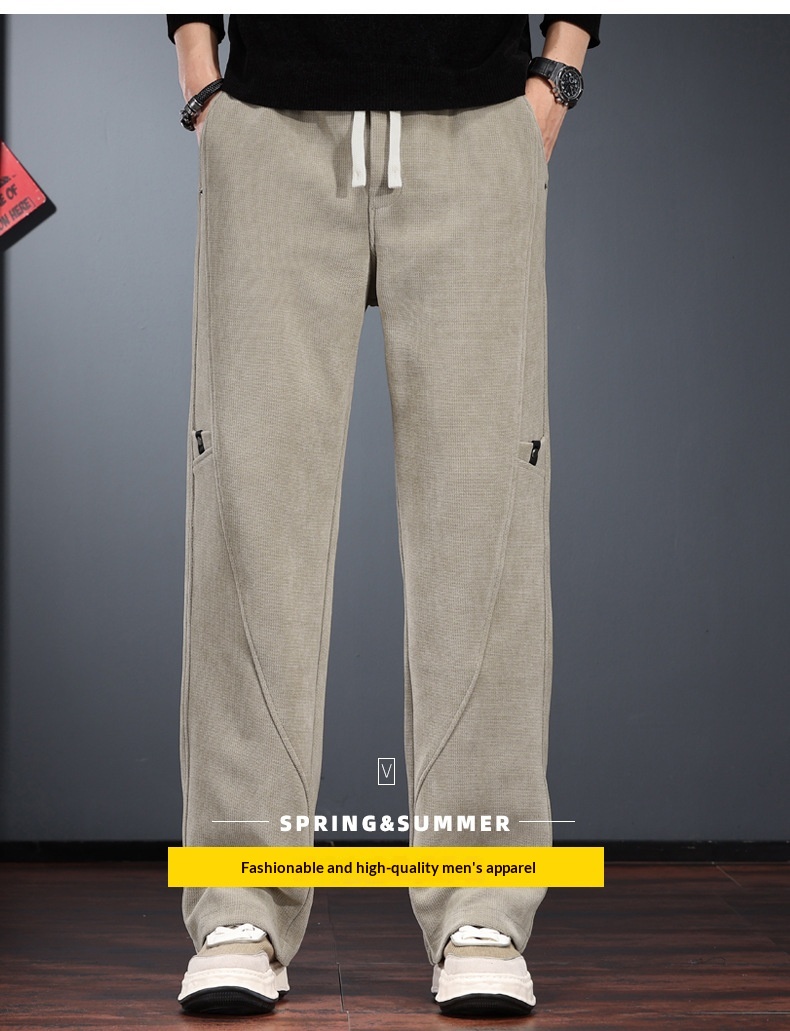 Casual herenbroek van ribfluweel losse pasvorm elastische band_voghion.com