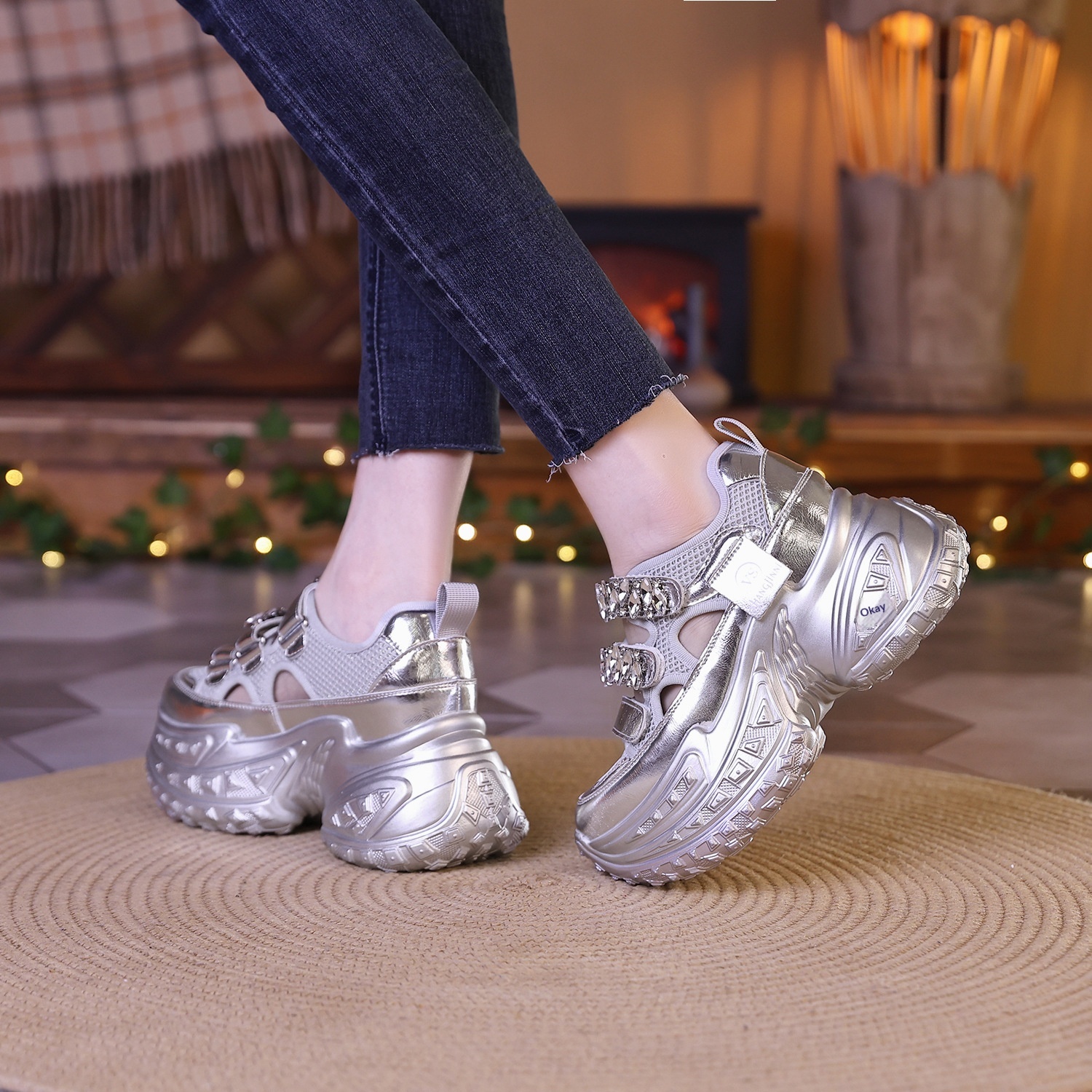 Zapatillas Walking Mujer Con Suela Durian Y Brillantes Plataforma_voghion.com
