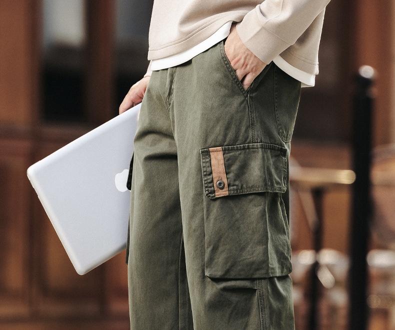 Pantaloni cargo uomo retro ampio dritto gamba larga cotone_voghion.com
