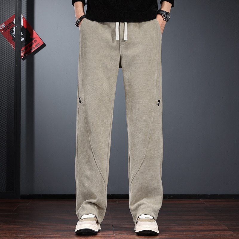 Lichtgekleurde corduroy casual broek voor heren, herfst- en winterstijl, elastische taille, trendy losse rechte pijpen_voghion.com