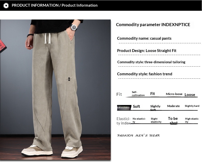 Casual herenbroek van ribfluweel losse pasvorm elastische band_voghion.com