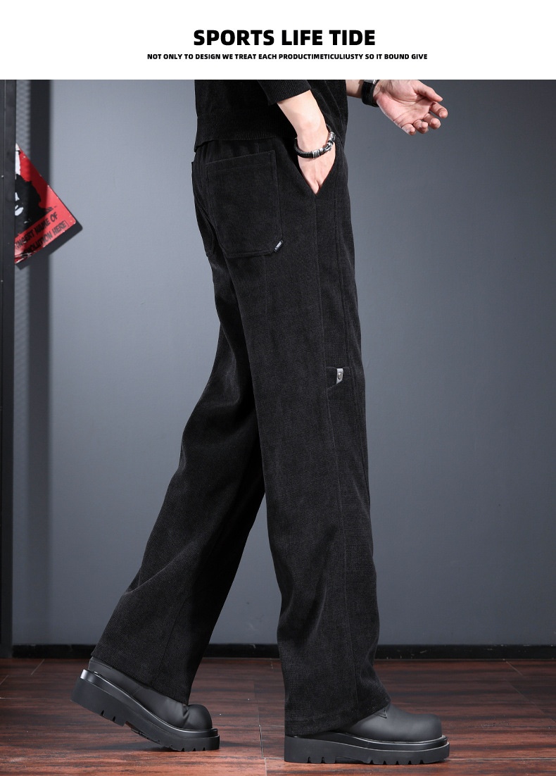 Casual herenbroek van ribfluweel losse pasvorm elastische band_voghion.com