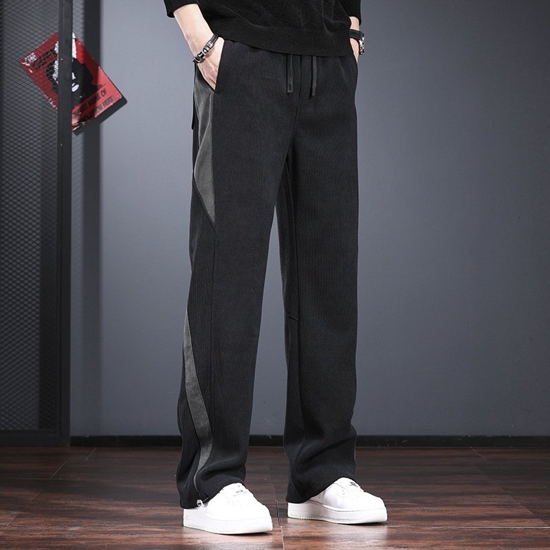 High-end Casual Pants For Men, Autumn And Winter, Fleece-lined, Thickened, Loose Straight-leg Pants, Stylish High-street_voghion.com