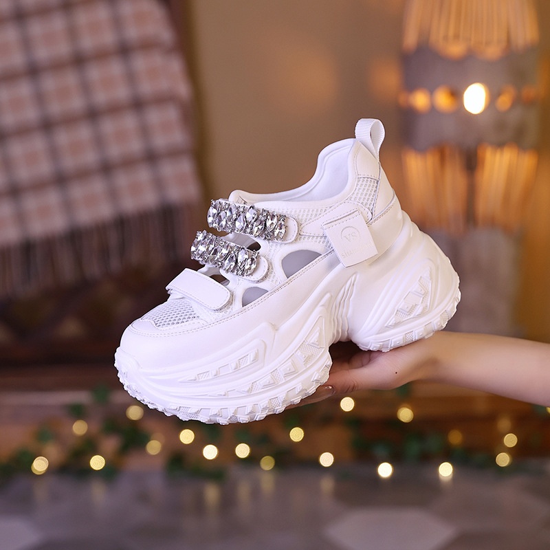 2024 Summer New Women's Dad Shoes With Tire Durian Sole, Rhinestone Mary Jane Thick Sole Height-Increasing Sneakers_voghion.com