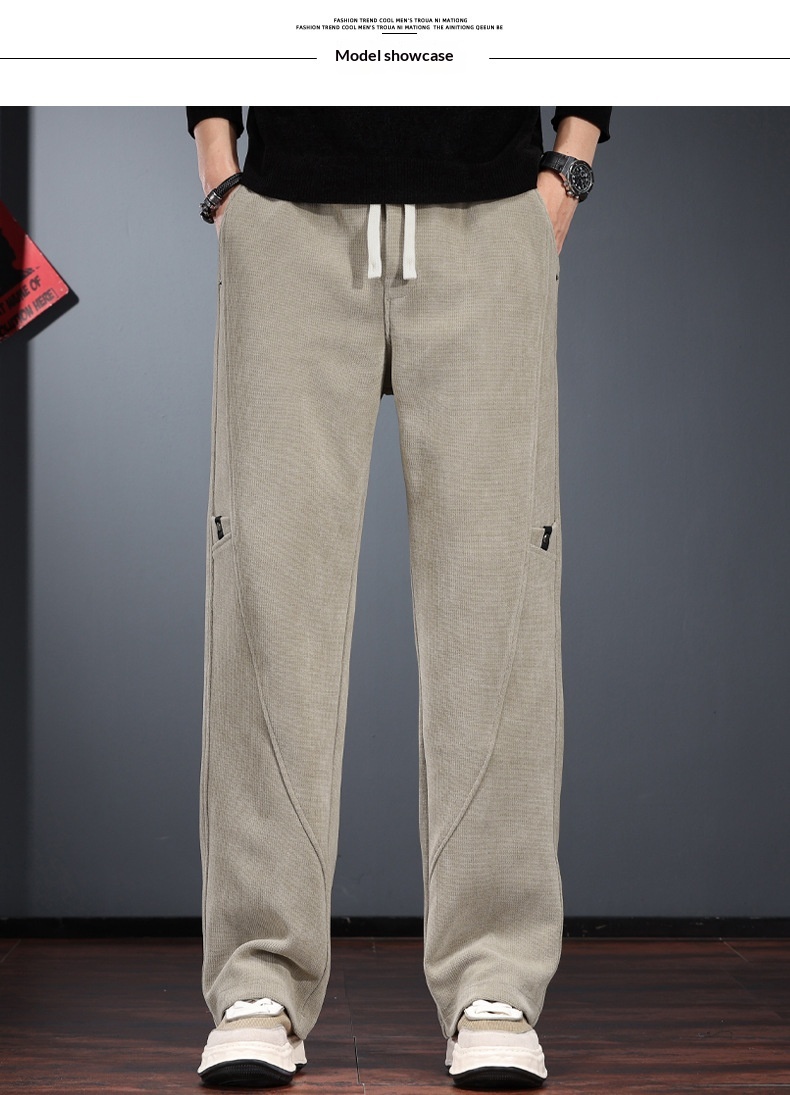 Casual herenbroek van ribfluweel losse pasvorm elastische band_voghion.com
