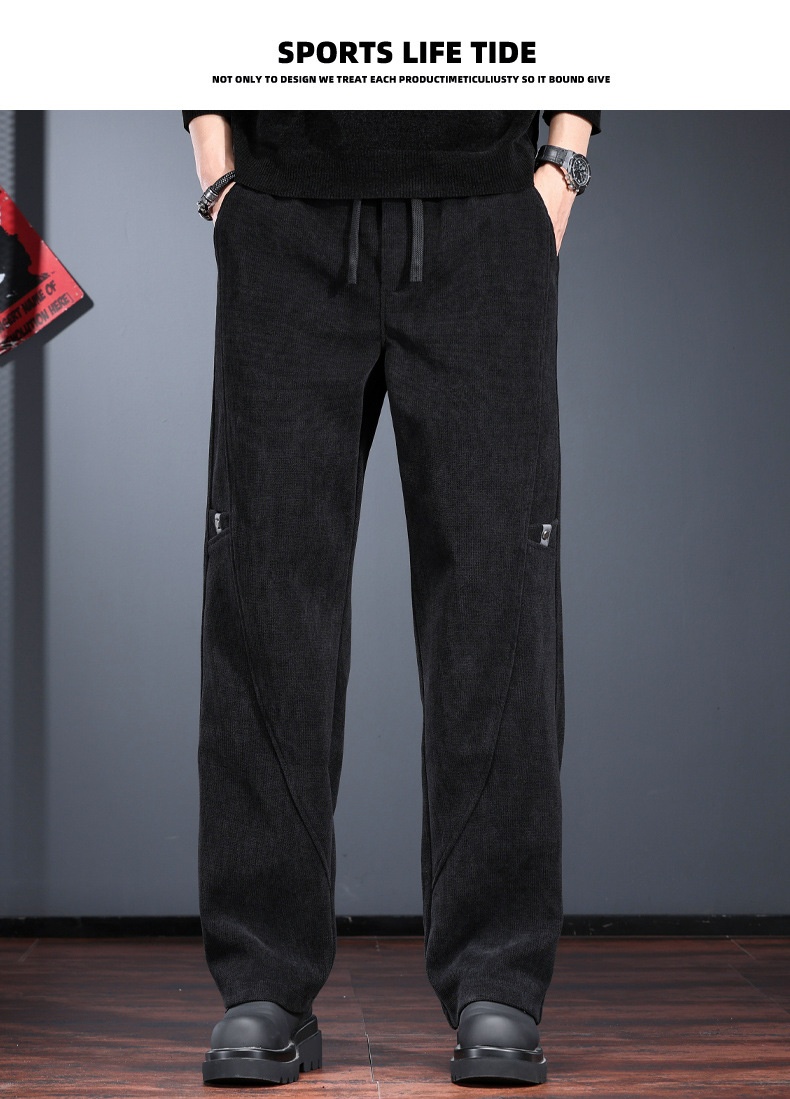 Casual herenbroek van ribfluweel losse pasvorm elastische band_voghion.com